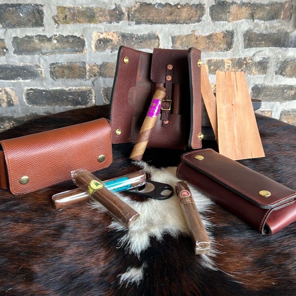 Handmade Horween Leather Cigar Case Scotch Grain
